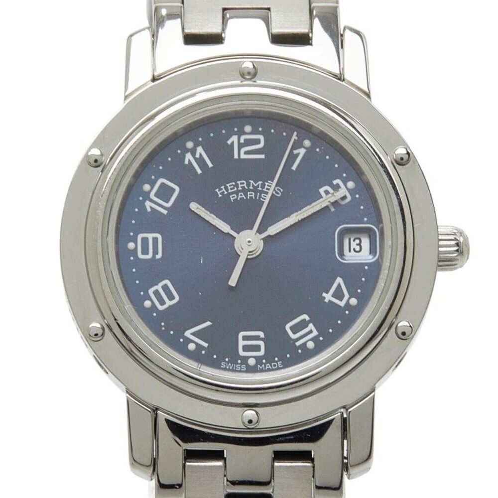 Hermes Clipper watch CL4.210 quartz navy dial stainless steel women's HERMES